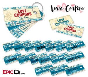 Mini Love Coupons Set 'For Him' w/Ring Style Holder  — Personalized