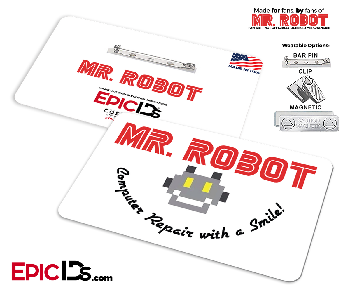 Mr Robot &quot;Computer Repair With A Smile&quot; Wearable Cosplay Badge - Epic IDs