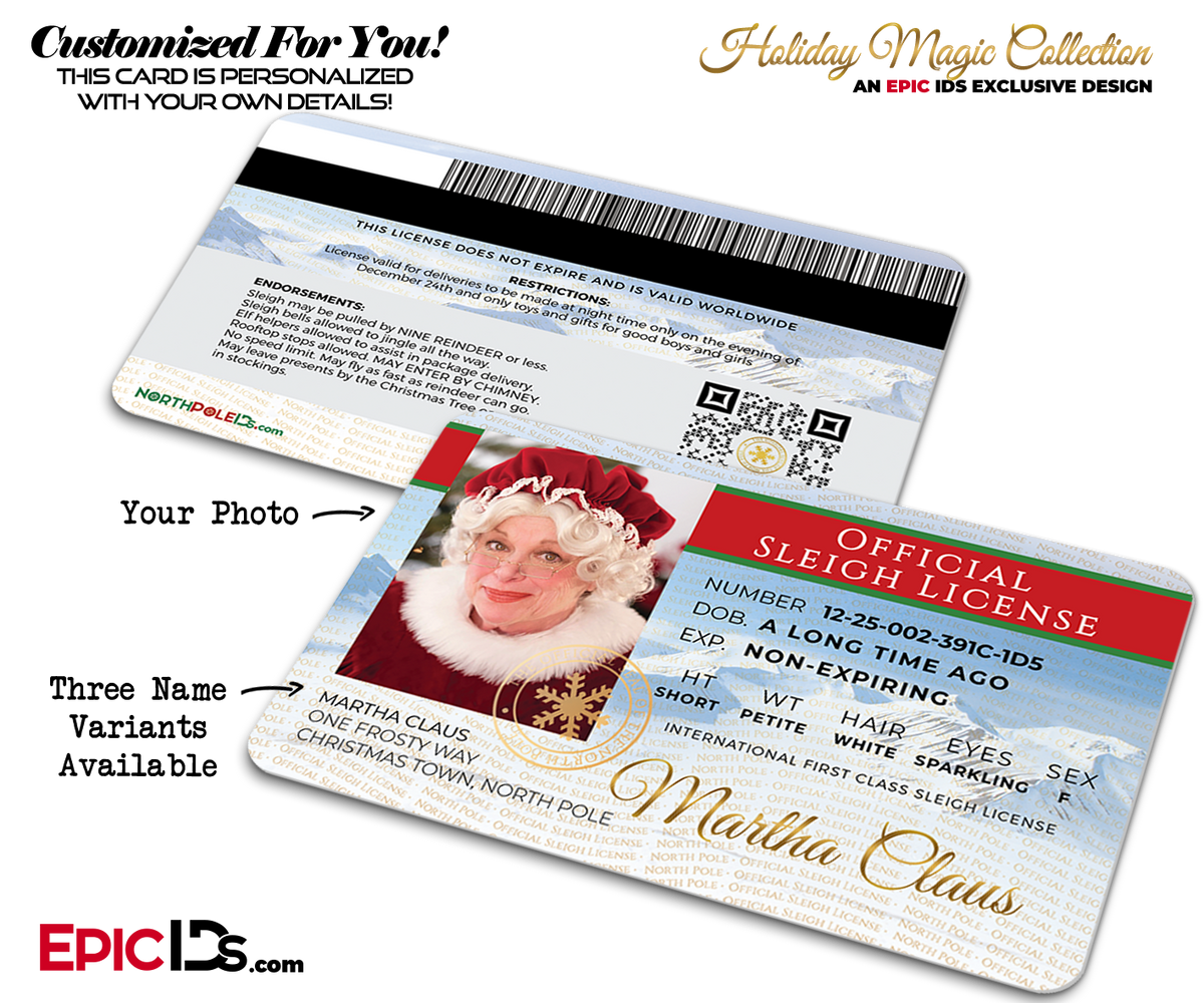 Mrs. Claus Official Sleigh License [Photo Personalized] - Epic IDs