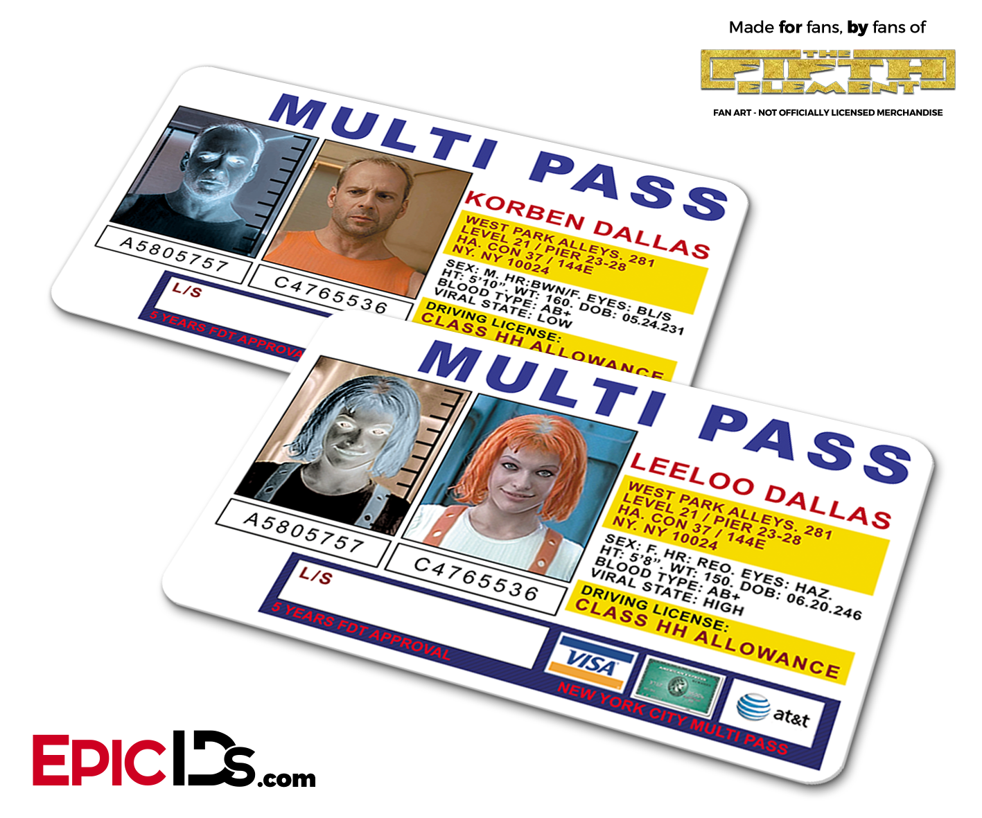 Multi Pass 'Fifth Element' Korban Dallas & Leeloo Dallas Couple Set - Epic IDs