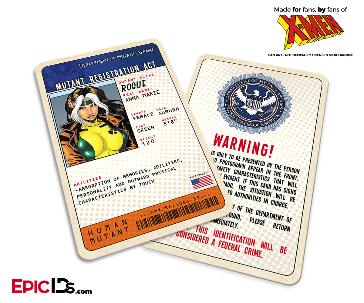 Mutant Registration Act &#39;X-Men&#39; Classic Comic Identification Card - Anna Marie / Rogue - Epic IDs