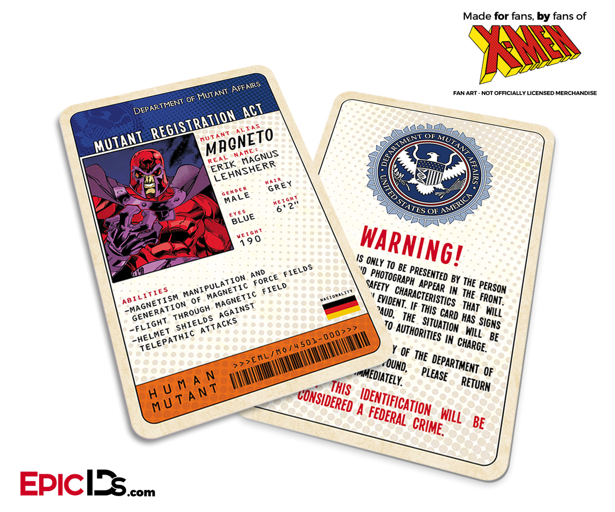 Mutant Registration Act &#39;X-Men&#39; Classic Comic Identification Card - Erik Legnsherr/ Magneto - Epic IDs