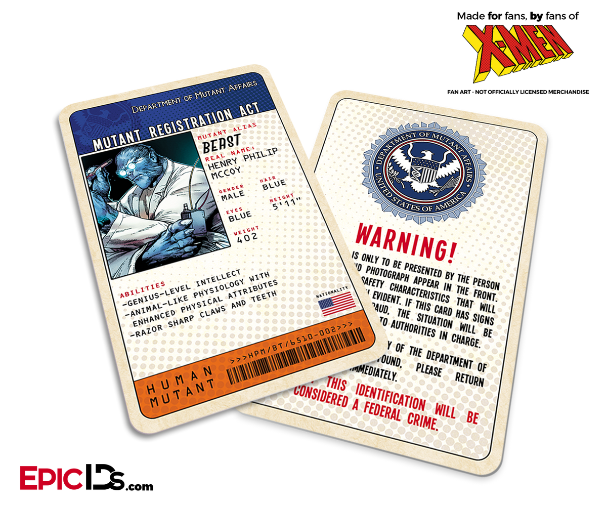 Mutant Registration Act &#39;X-Men&#39; Classic Comic Identification Card - Henry McCoy / Beast - Epic IDs