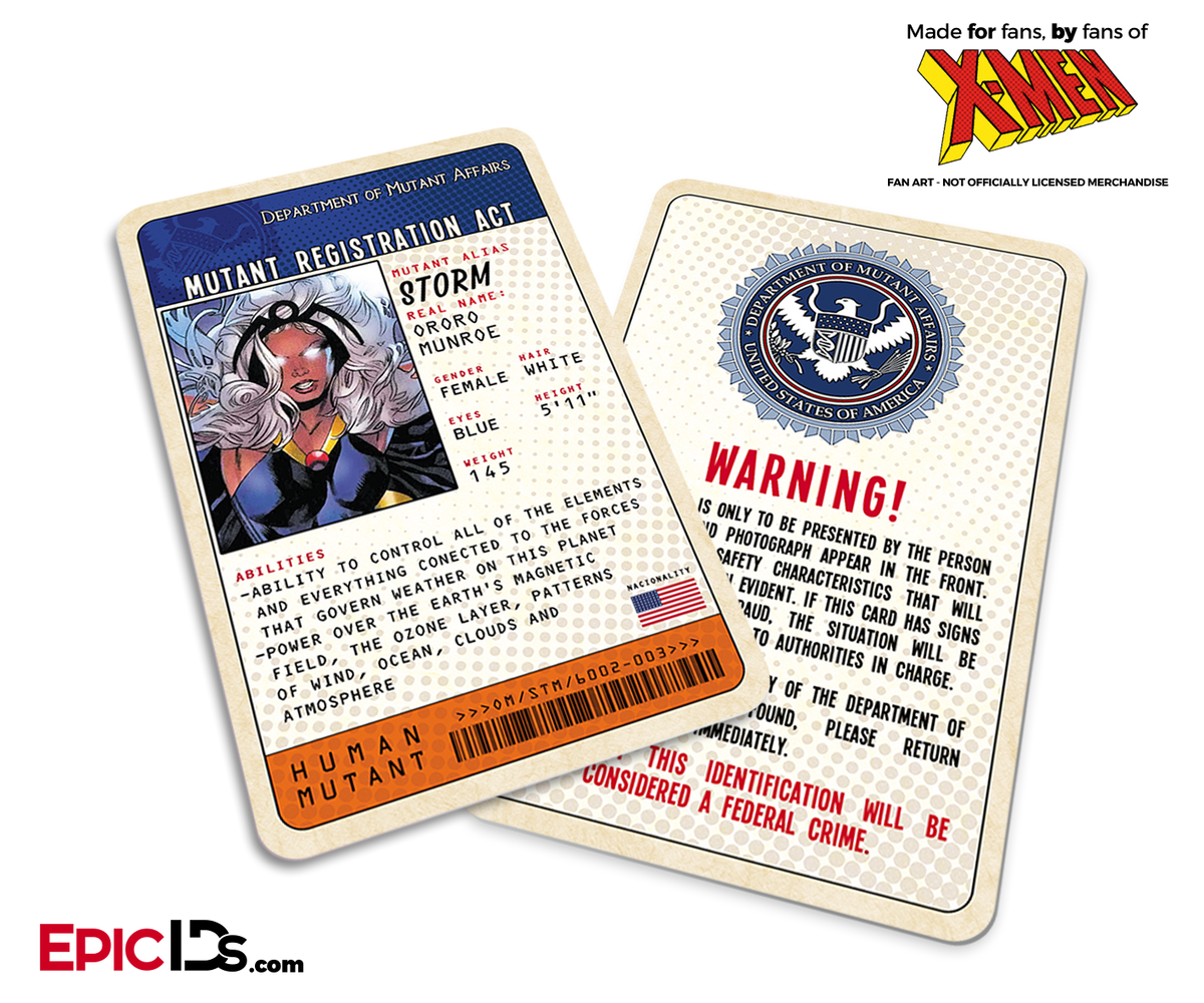 Mutant Registration Act &#39;X-Men&#39; Classic Comic Identification Card - Ororo Munroe / Storm - Epic IDs