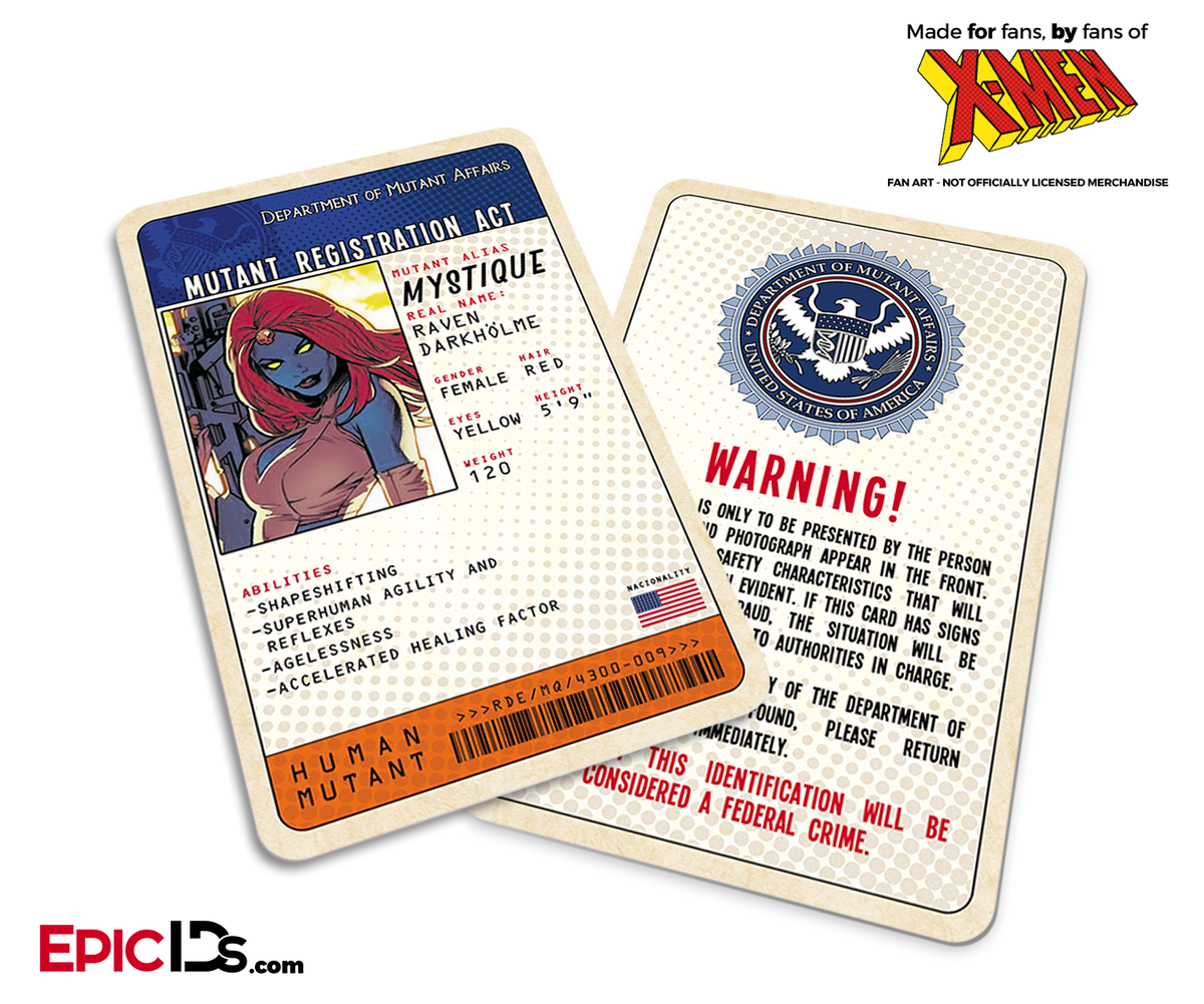 Mutant Registration Act &#39;X-Men&#39; Classic Comic Identification Card - Raven Darkholme / Mystique - Epic IDs