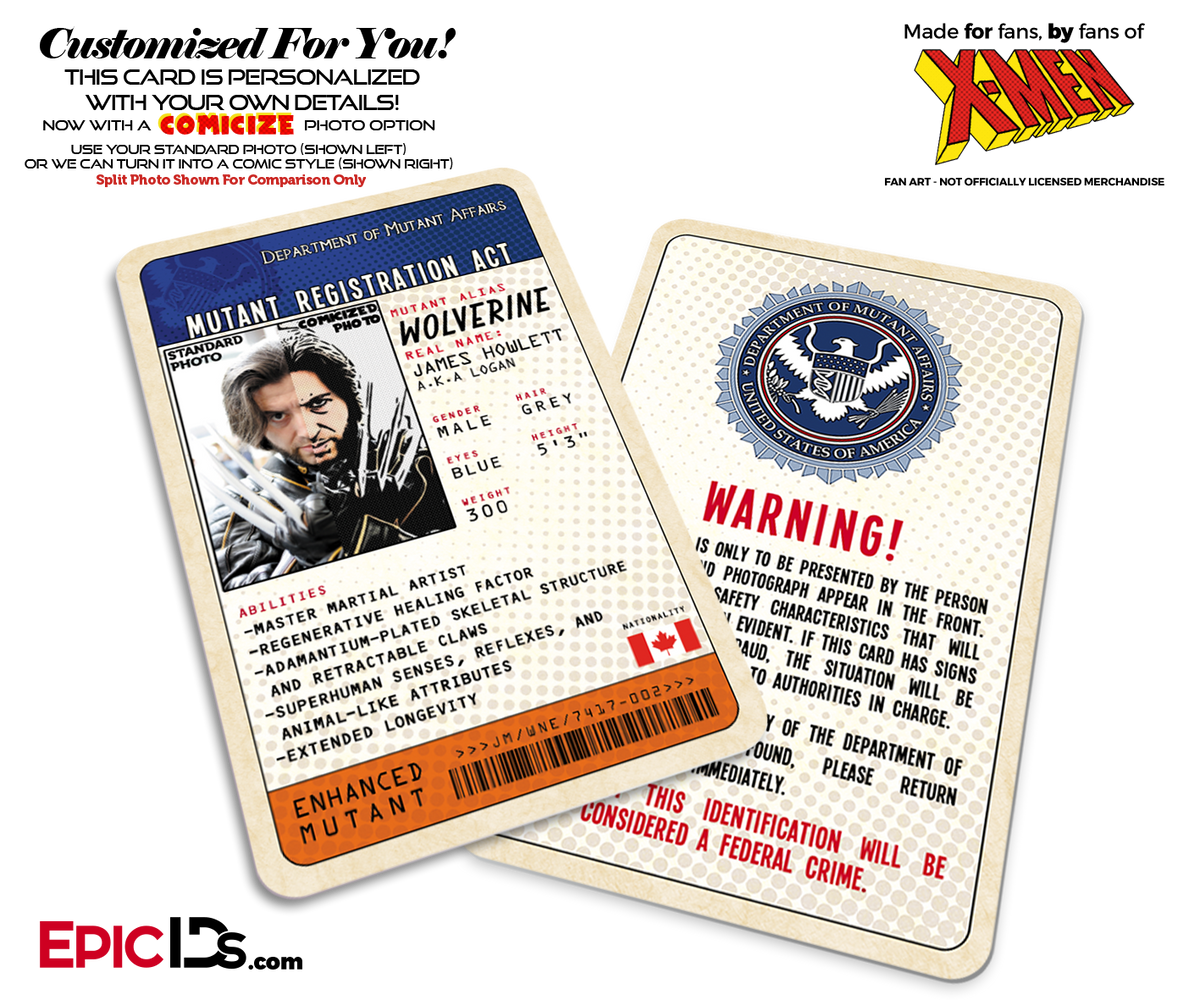 Mutant Registration Act &#39;X-Men&#39; Classic Comic Identification Card [Photo Personalized] - Epic IDs