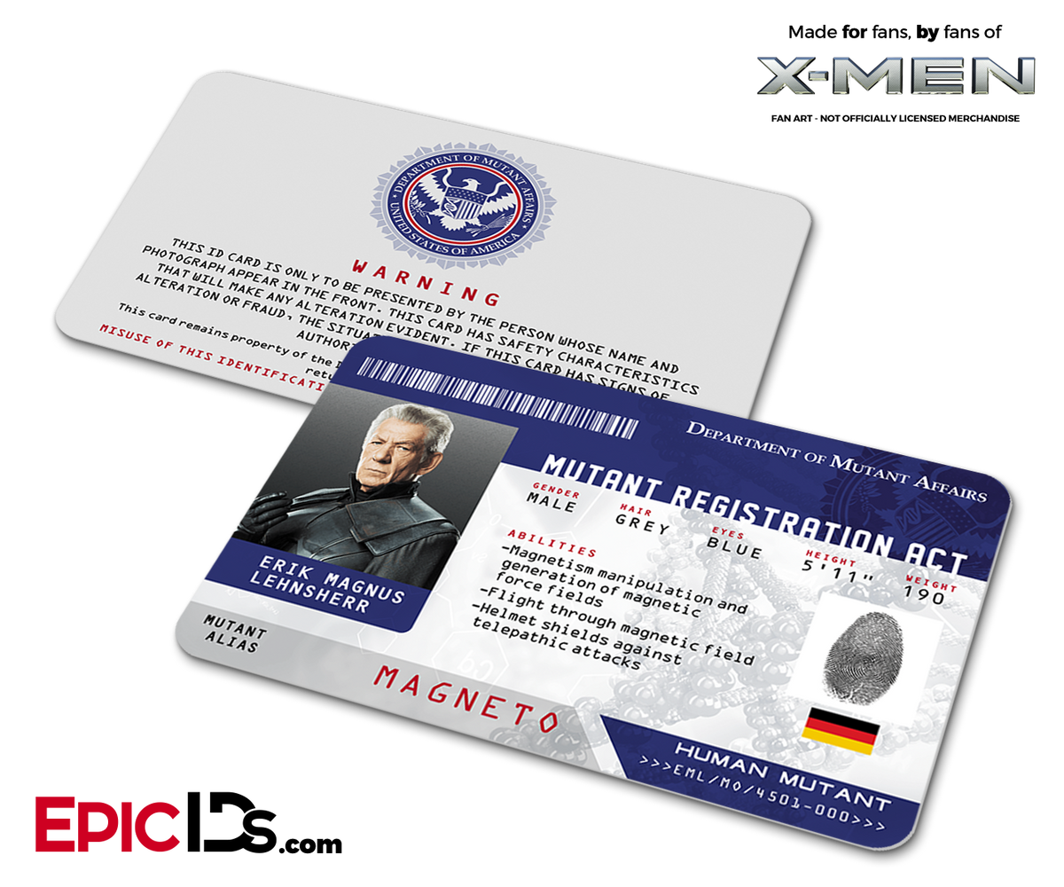 Mutant Registration Act &#39;X-Men&#39; Identification Card - Erik Lehnsherr / Magneto - Epic IDs