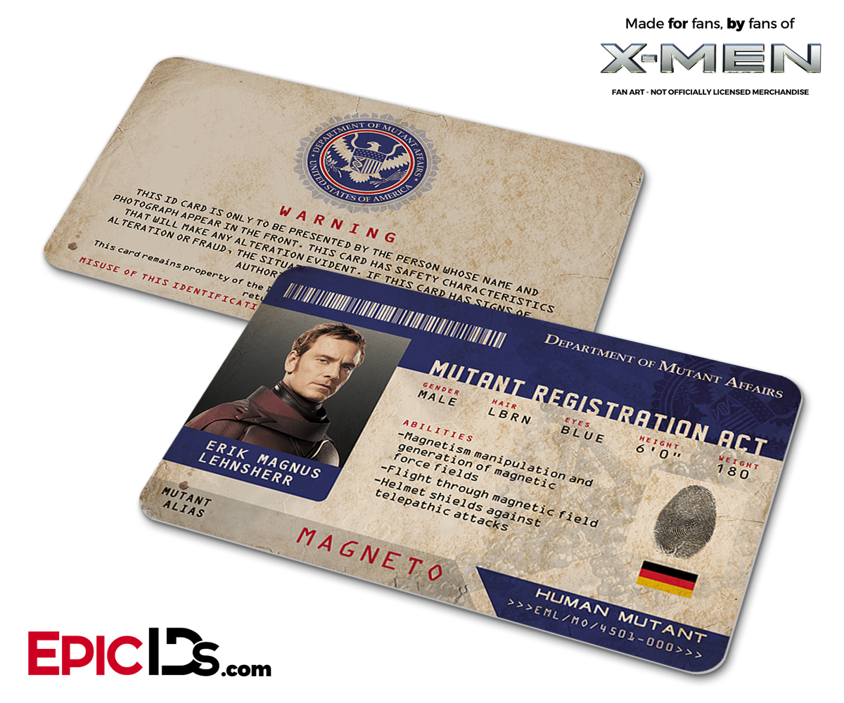 Mutant Registration Act &#39;X-Men&#39; Identification Card - Erik Lehnsherr / Magneto - Epic IDs