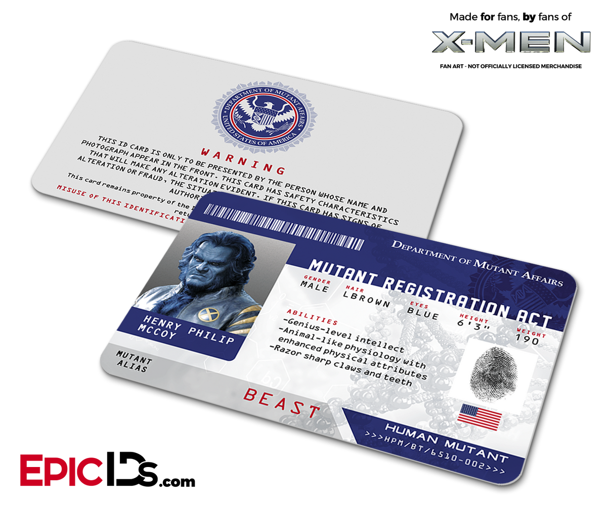 Mutant Registration Act &#39;X-Men&#39; Identification Card - Henry McCoy / Beast - Epic IDs