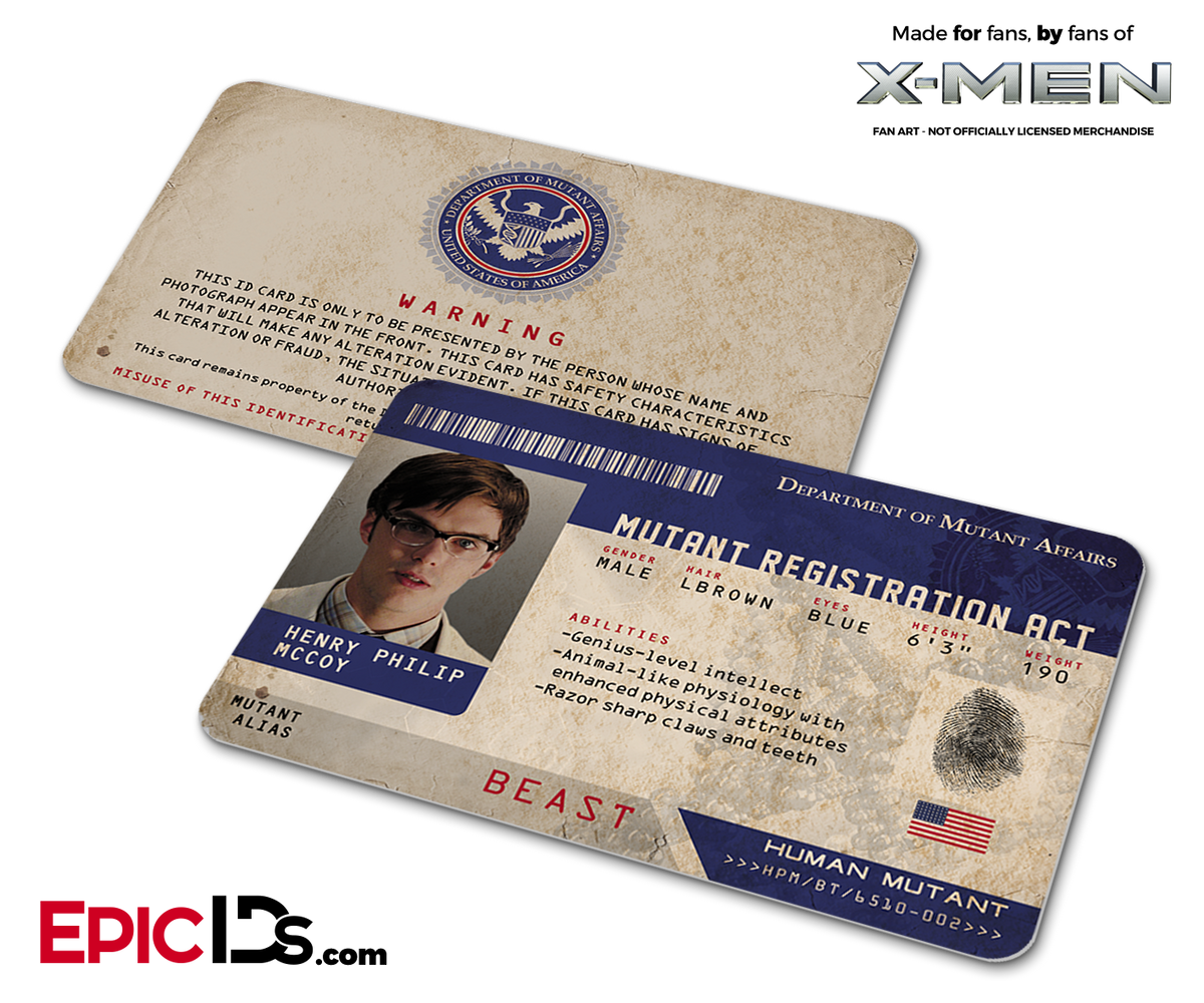 Mutant Registration Act &#39;X-Men&#39; Identification Card - Henry McCoy / Beast - Epic IDs