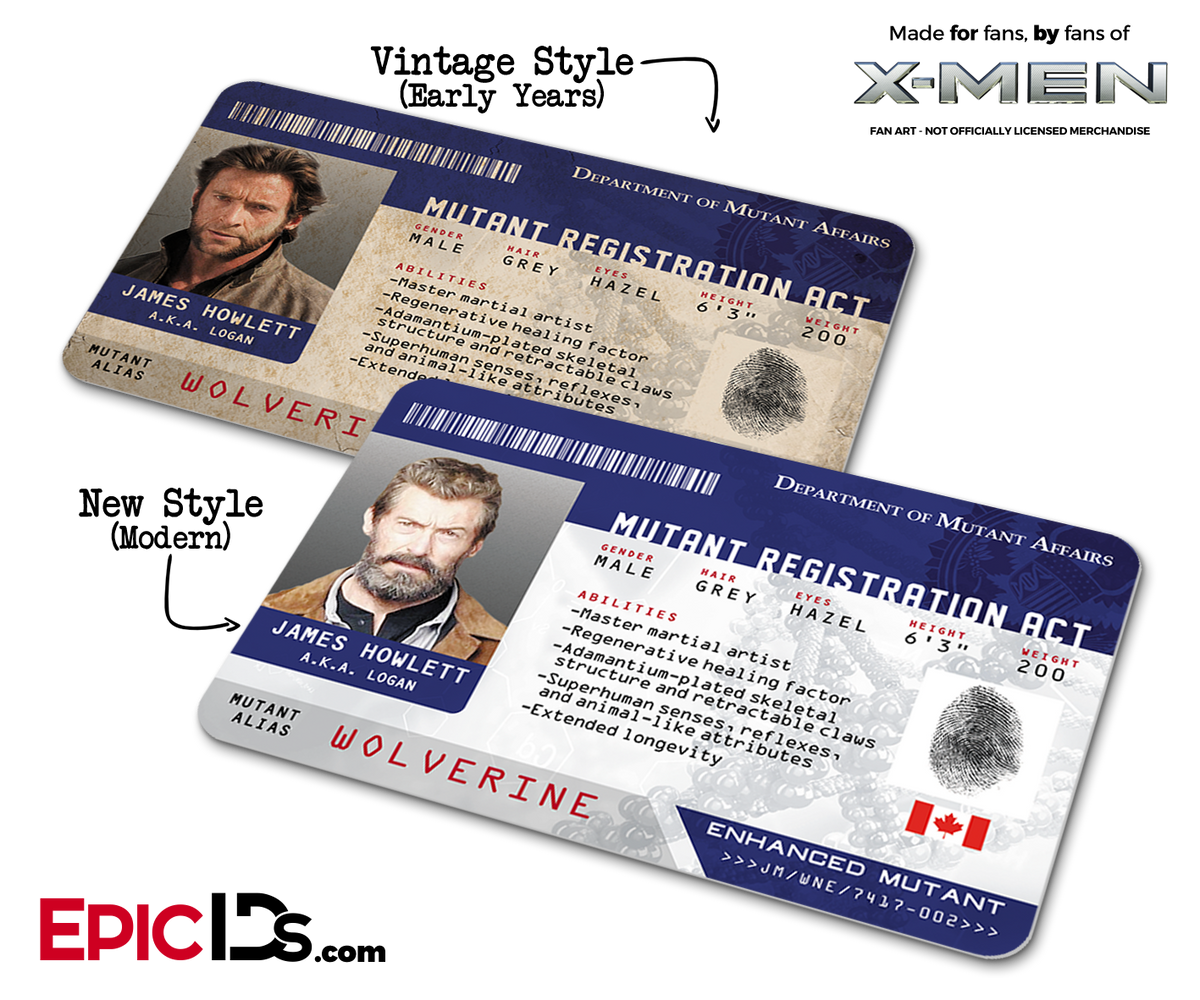 Mutant Registration Act &#39;X-Men&#39; Identification Card - James Howlett &#39;Logan&#39; / Wolverine - Epic IDs