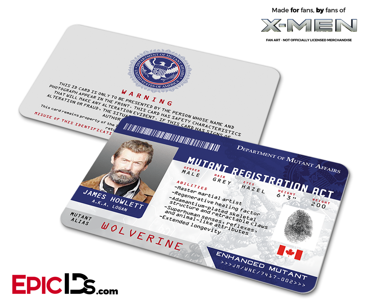 Mutant Registration Act &#39;X-Men&#39; Identification Card - James Howlett &#39;Logan&#39; / Wolverine - Epic IDs