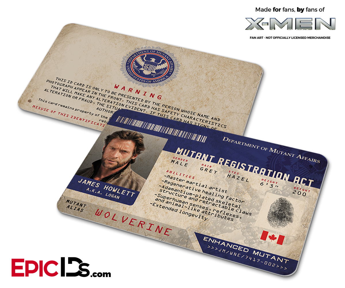 Mutant Registration Act &#39;X-Men&#39; Identification Card - James Howlett &#39;Logan&#39; / Wolverine - Epic IDs