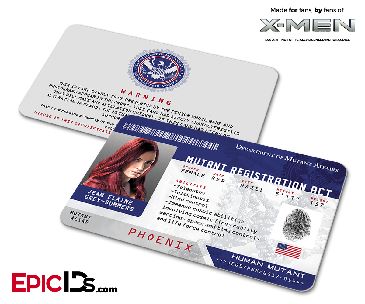 Mutant Registration Act &#39;X-Men&#39; Identification Card - Jean Grey / Phoenix - Epic IDs
