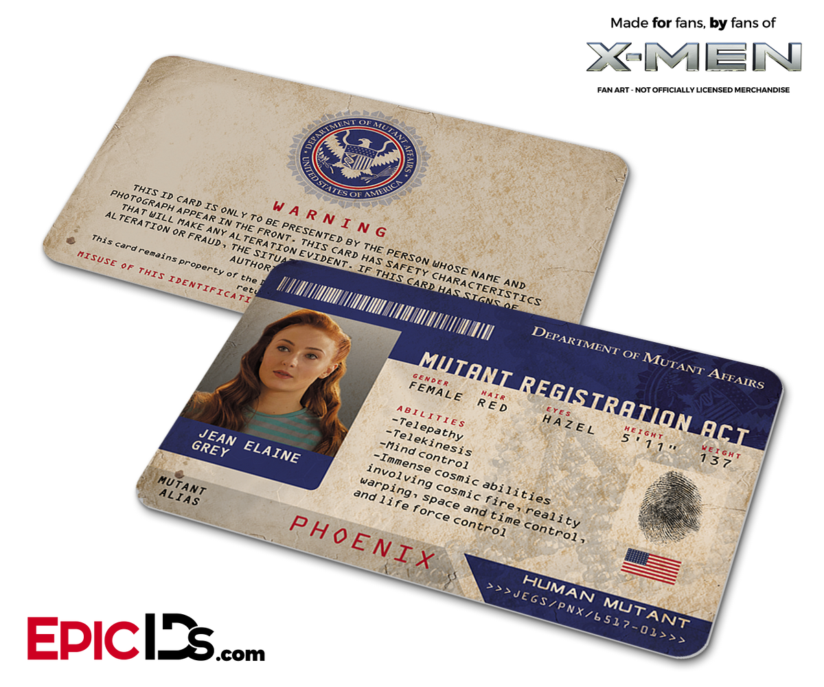 Mutant Registration Act &#39;X-Men&#39; Identification Card - Jean Grey / Phoenix - Epic IDs