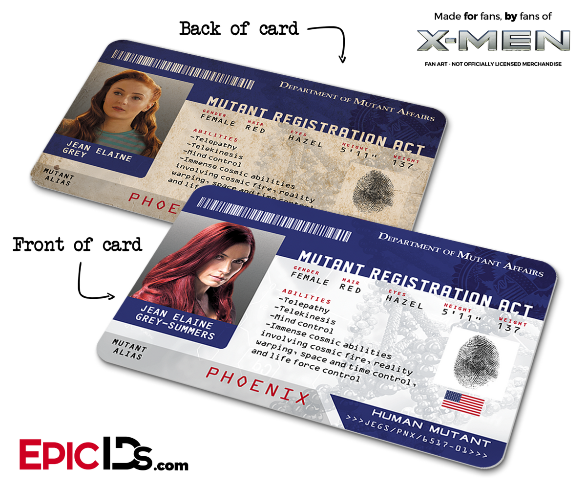 Mutant Registration Act &#39;X-Men&#39; Identification Card - Jean Grey / Phoenix - Epic IDs