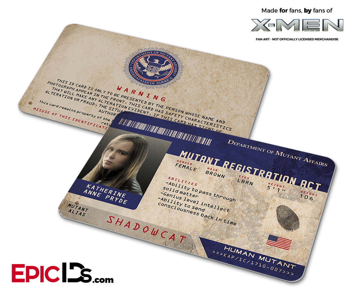 Mutant Registration Act &#39;X-Men&#39; Identification Card - Katherine &quot;Kitty&quot; Pryde / Shadowcat - Epic IDs