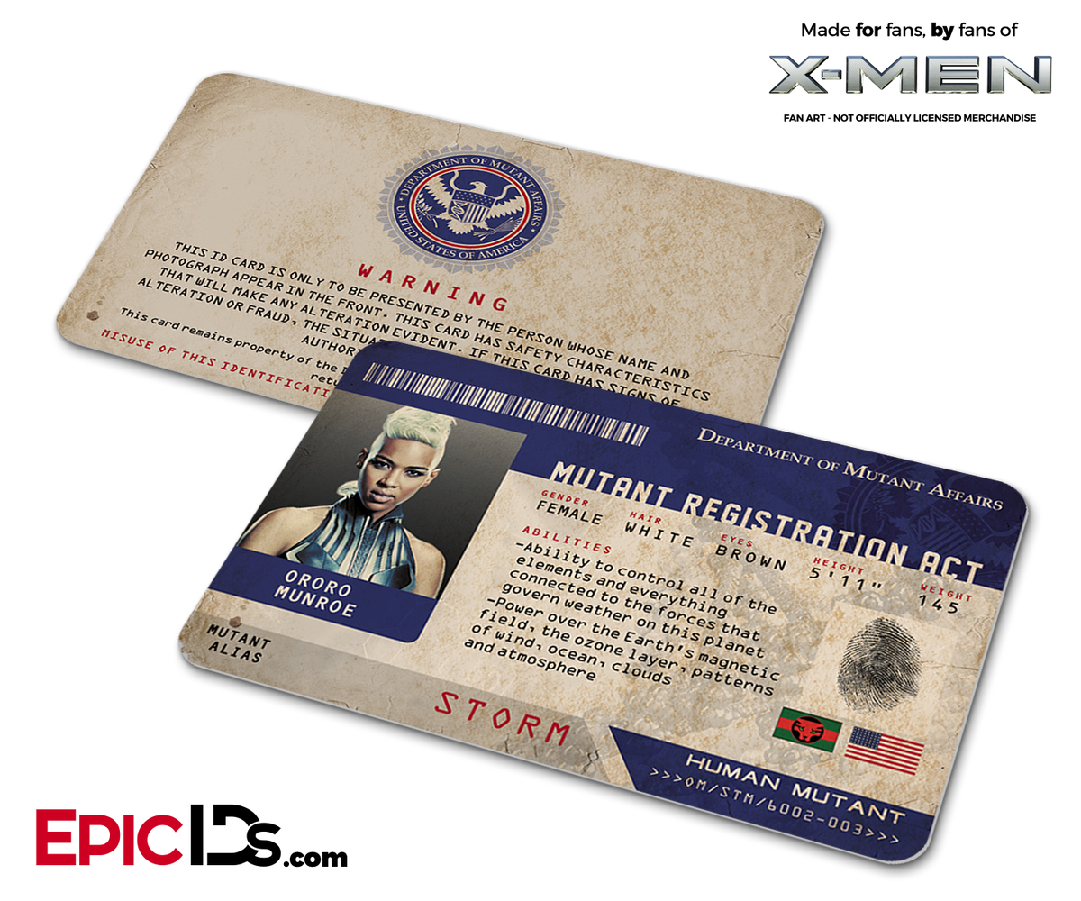 Mutant Registration Act &#39;X-Men&#39; Identification Card - Ororo Munroe / Storm - Epic IDs