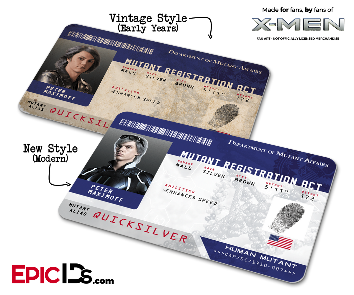 Mutant Registration Act &#39;X-Men&#39; Identification Card - Peter Maximoff / Quicksilver - Epic IDs