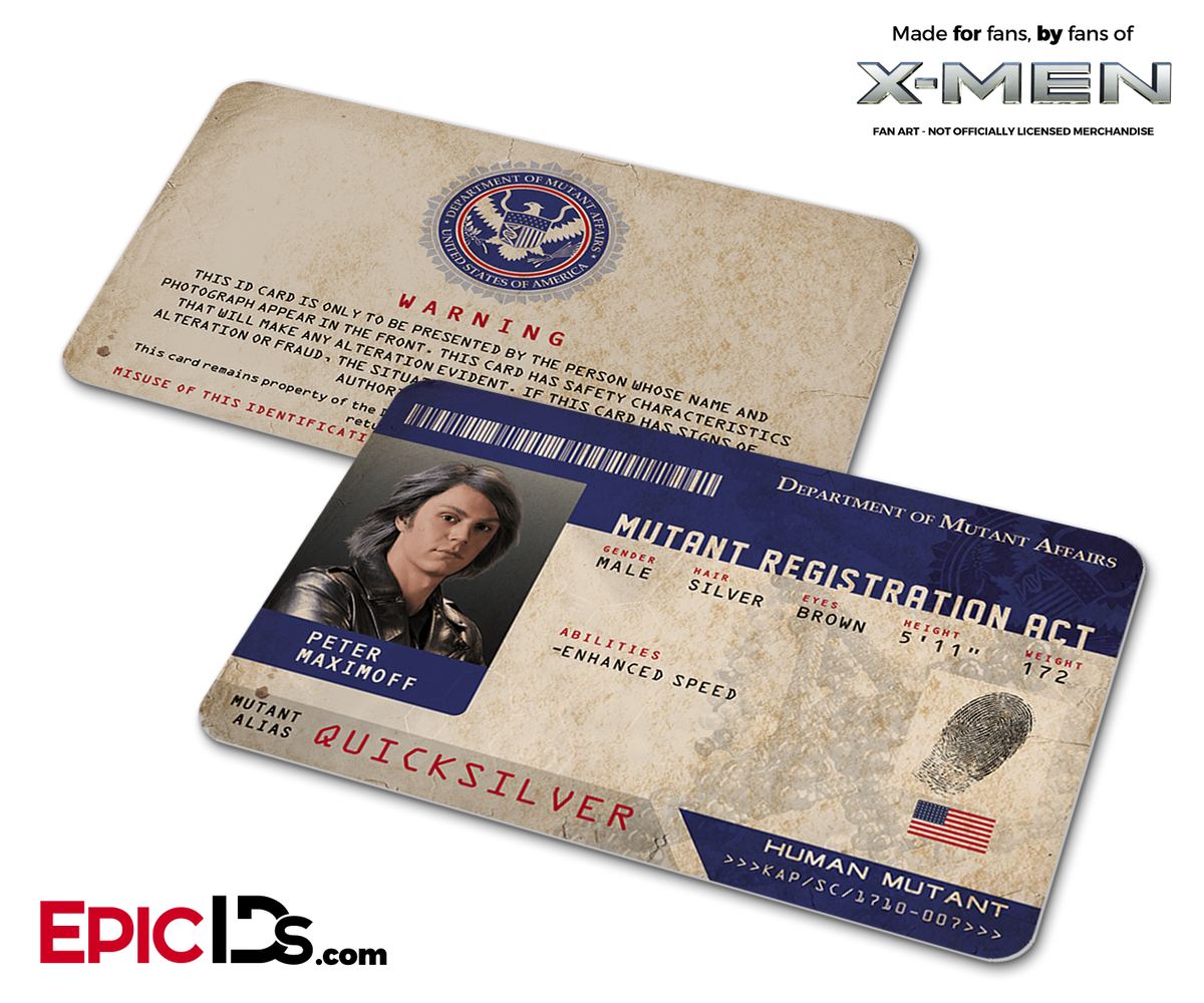 Mutant Registration Act &#39;X-Men&#39; Identification Card - Peter Maximoff / Quicksilver - Epic IDs
