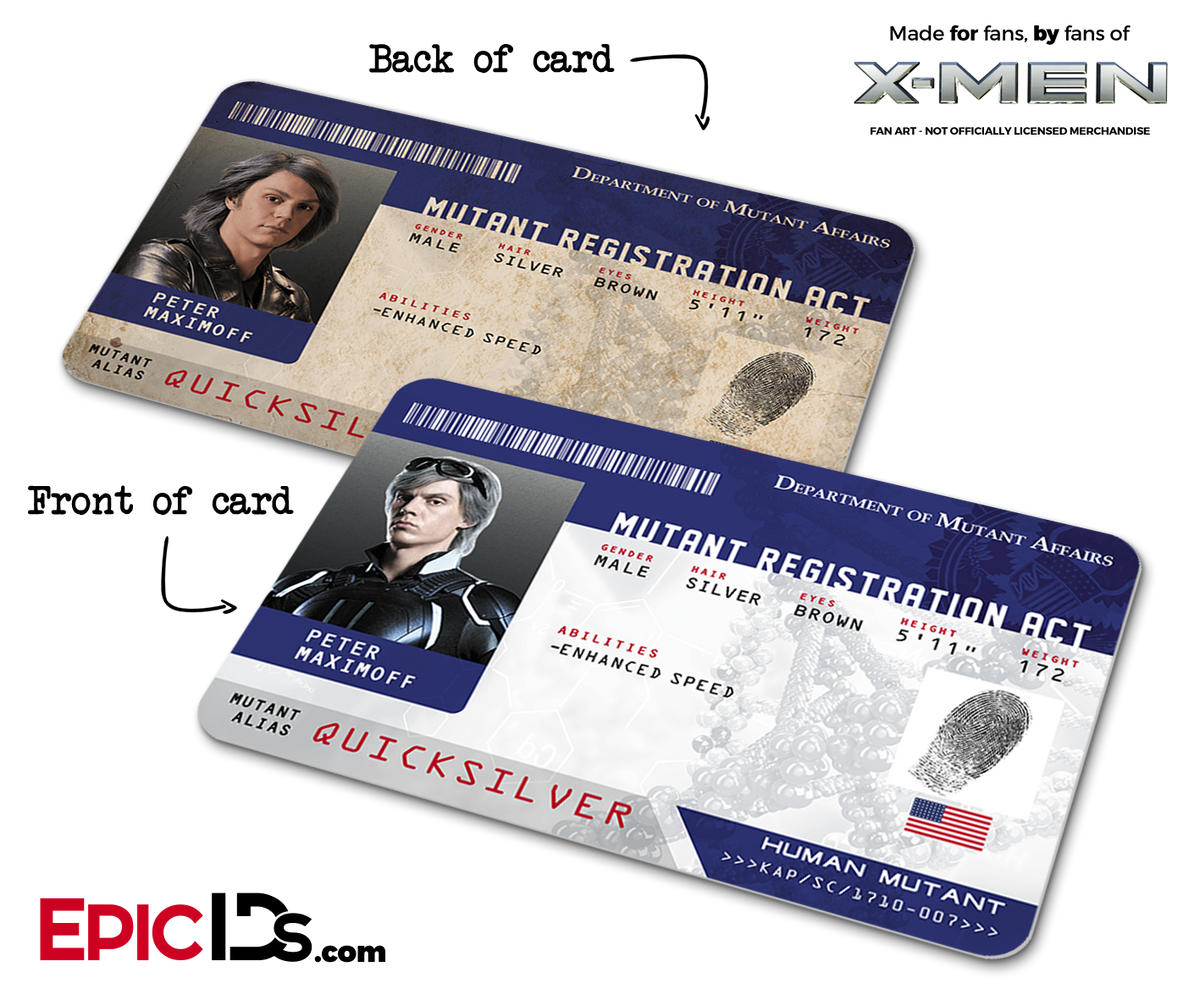Mutant Registration Act &#39;X-Men&#39; Identification Card - Peter Maximoff / Quicksilver - Epic IDs