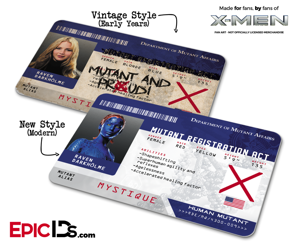 Mutant Registration Act &#39;X-Men&#39; Identification Card - Raven Darkholme / Mystique - Epic IDs