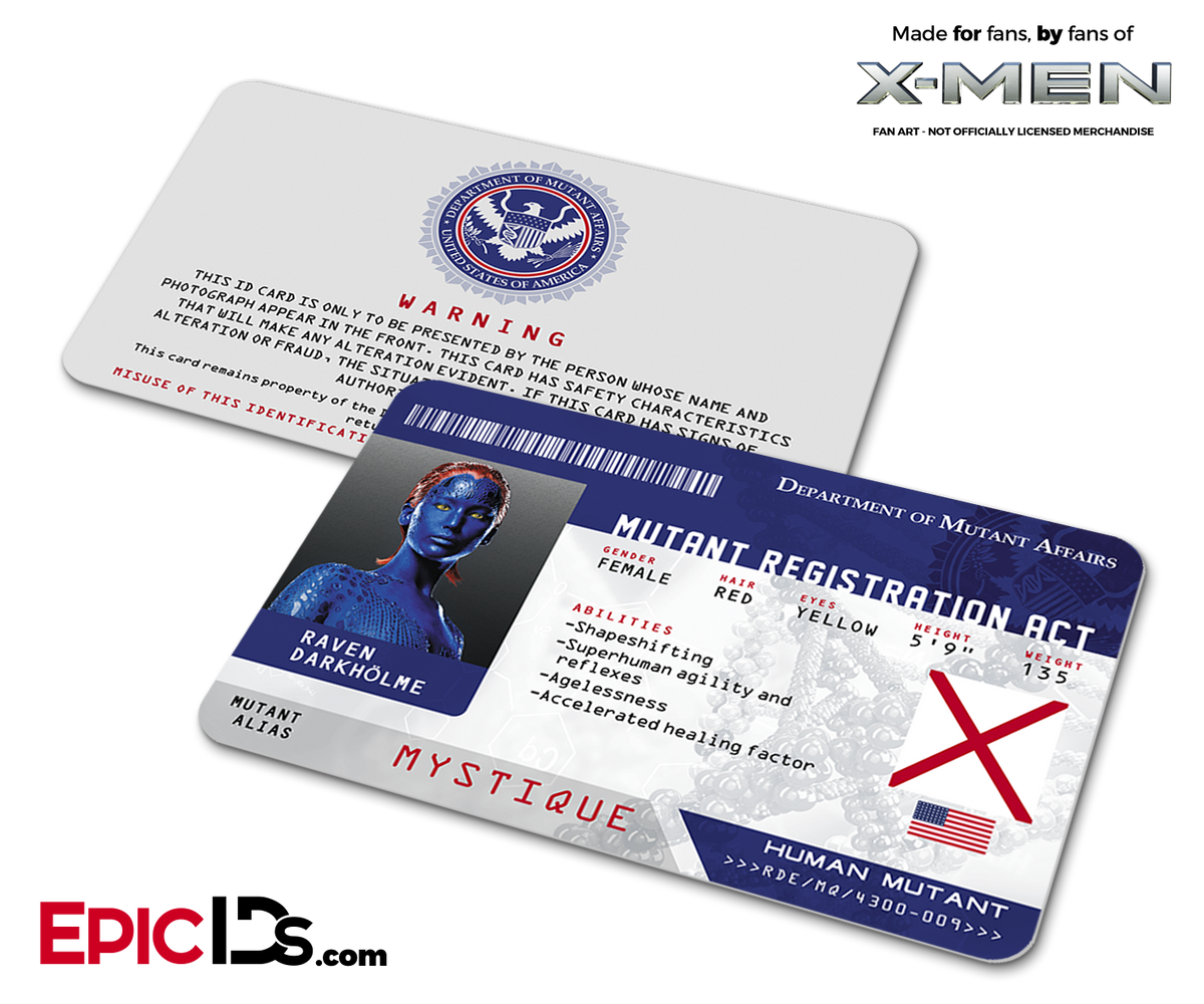 Mutant Registration Act &#39;X-Men&#39; Identification Card - Raven Darkholme / Mystique - Epic IDs