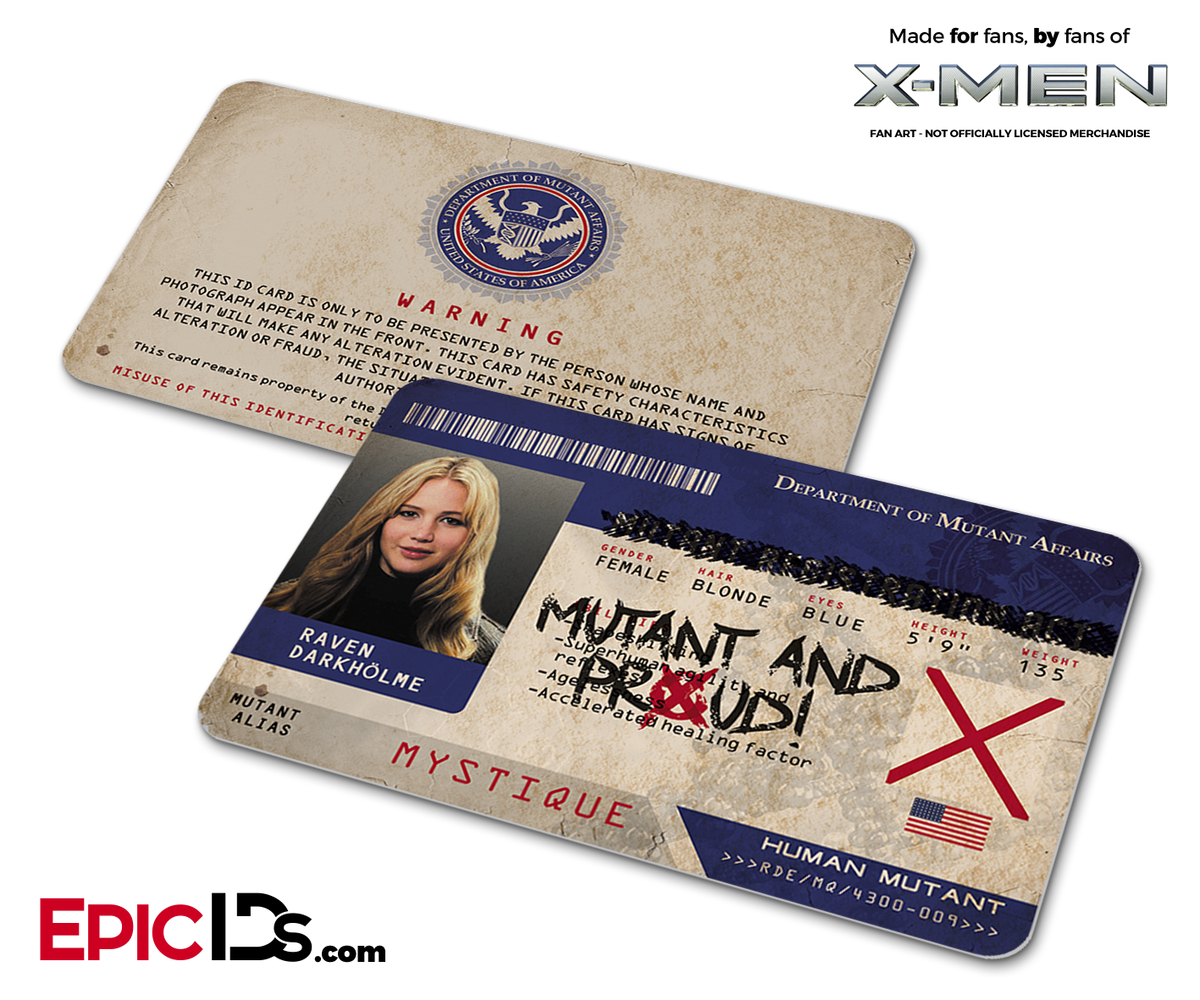 Mutant Registration Act &#39;X-Men&#39; Identification Card - Raven Darkholme / Mystique - Epic IDs
