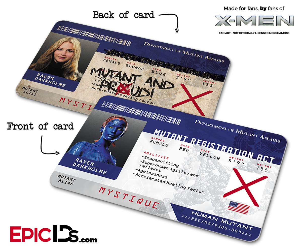 Mutant Registration Act &#39;X-Men&#39; Identification Card - Raven Darkholme / Mystique - Epic IDs