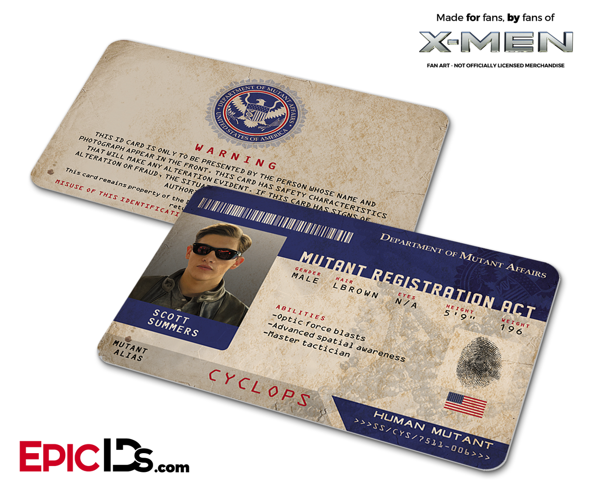 Mutant Registration Act &#39;X-Men&#39; Identification Card - Scott Summers / Cyclops - Epic IDs