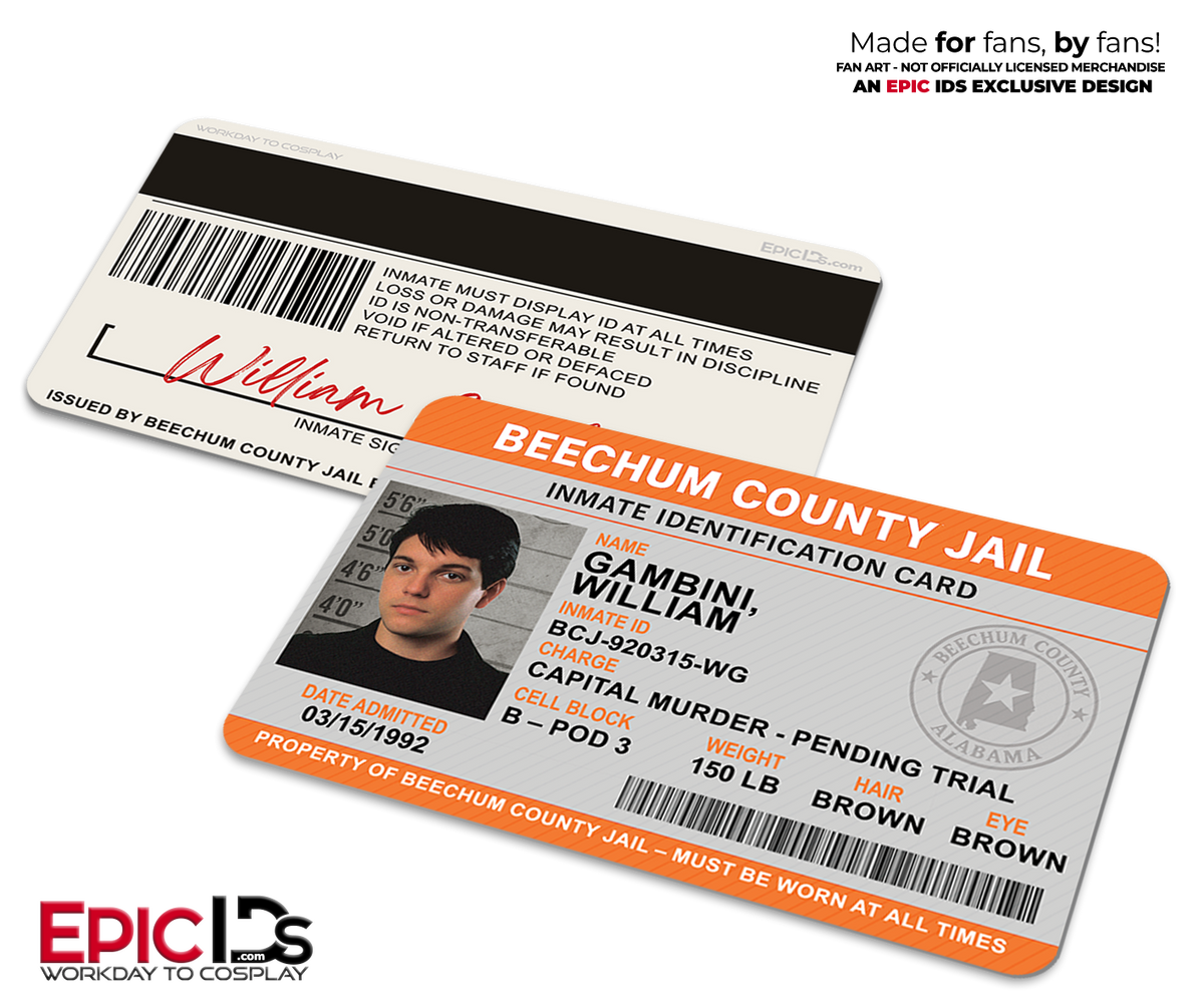 Beechum County Jail Inmate ID – Bill – My Cousin Vinny Cosplay Prop