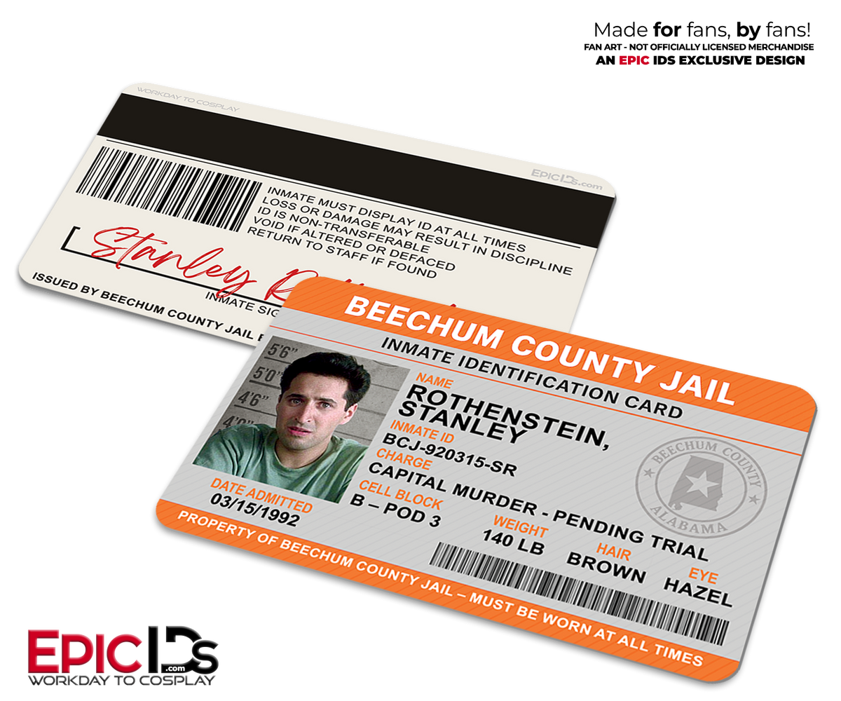 Beechum County Jail Inmate ID – Stan – My Cousin Vinny Cosplay Prop