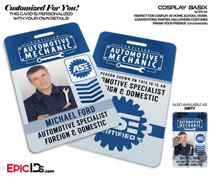 New Automotive Mechanic Cosplay ID Badge — Photo Personalized