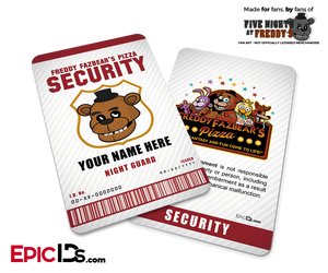Night Guard Freddy Fazbear's Pizza FNAF ID Badge (Tall) — Personalized