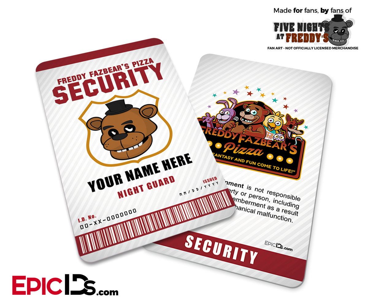 Night Guard Freddy Fazbear&#39;s Pizza FNAF ID Badge (Tall) [Personalized] - Epic IDs