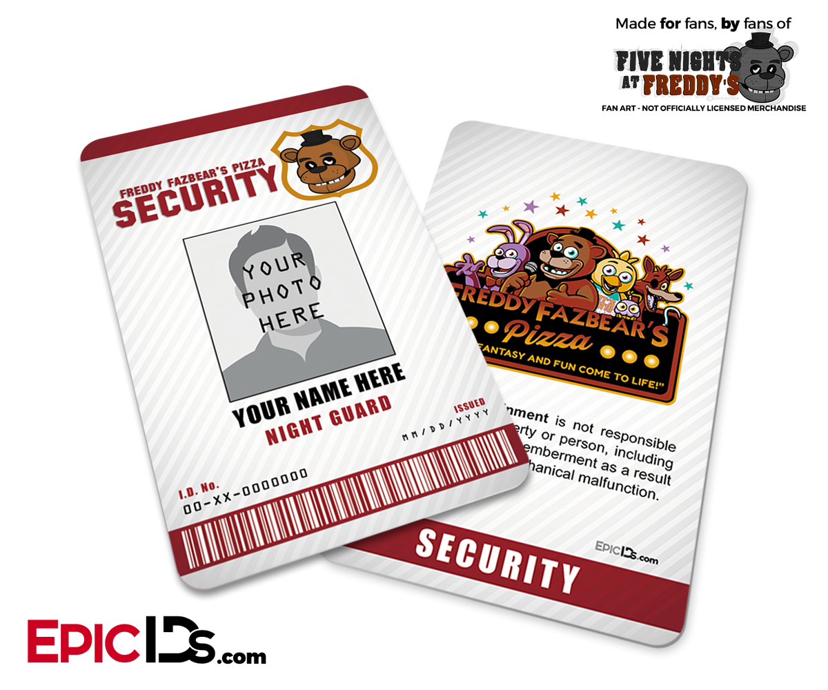 Night Guard Freddy Fazbear&#39;s Pizza FNAF ID Badge (Tall) [Photo Personalized] - Epic IDs
