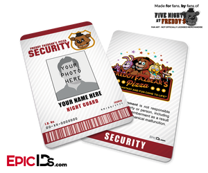 Night Guard Freddy Fazbear's Pizza FNAF ID Badge (Tall) [Photo Personalized] - Epic IDs