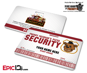 Night Guard Freddy Fazbear's Pizza FNAF ID Badge (Wide) [Personalized] - Epic IDs