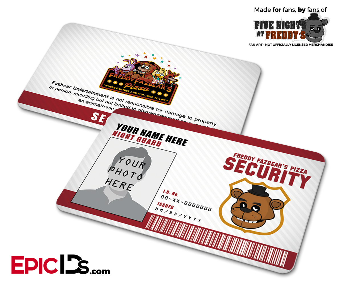 Night Guard Freddy Fazbear&#39;s Pizza FNAF ID Badge (Wide) [Photo Personalized] - Epic IDs