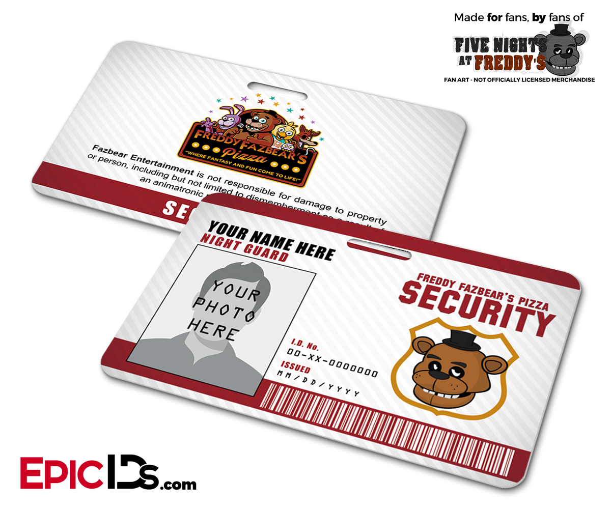 Night Guard Freddy Fazbear&#39;s Pizza FNAF ID Badge (Wide) [Photo Personalized] - Epic IDs