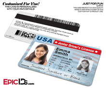 Novelty Junior Driver's License, Class: K — For Kids — Photo Personalized