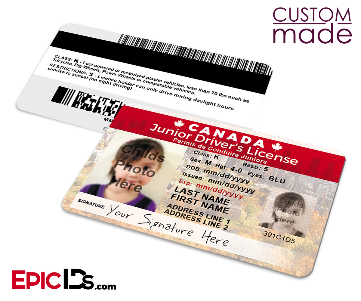Novelty Junior Driver&#39;s License, Class: K - For Kids [Photo Personalized] - Epic IDs