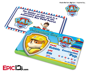PAW Patrol Inspired Adventure Bay PAW Patrol ID Card - Rubble