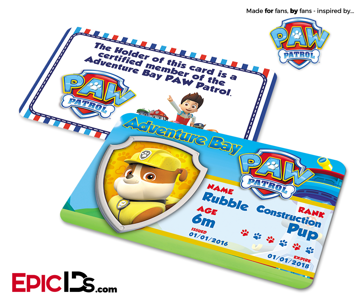 PAW Patrol Inspired Adventure Bay PAW Patrol ID Card - Rubble - Epic IDs