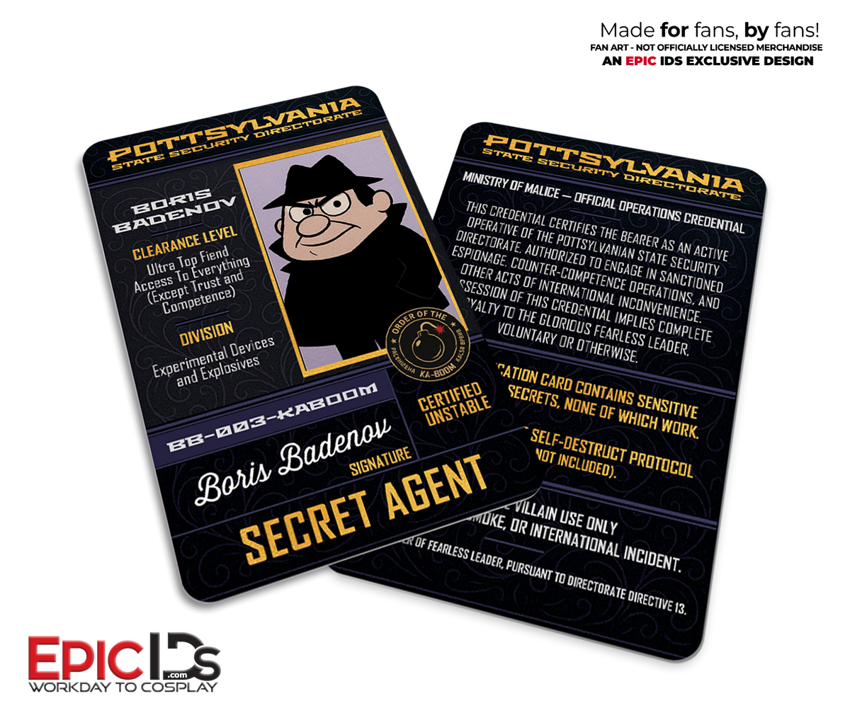 Boris Badenov Secret Agent ID Badge – Pottsylvania – Spy Parody Collectible