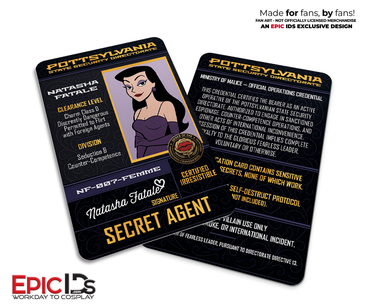 Natasha Fatale Secret Agent ID Badge – Pottsylvania – Spy Parody Collectible