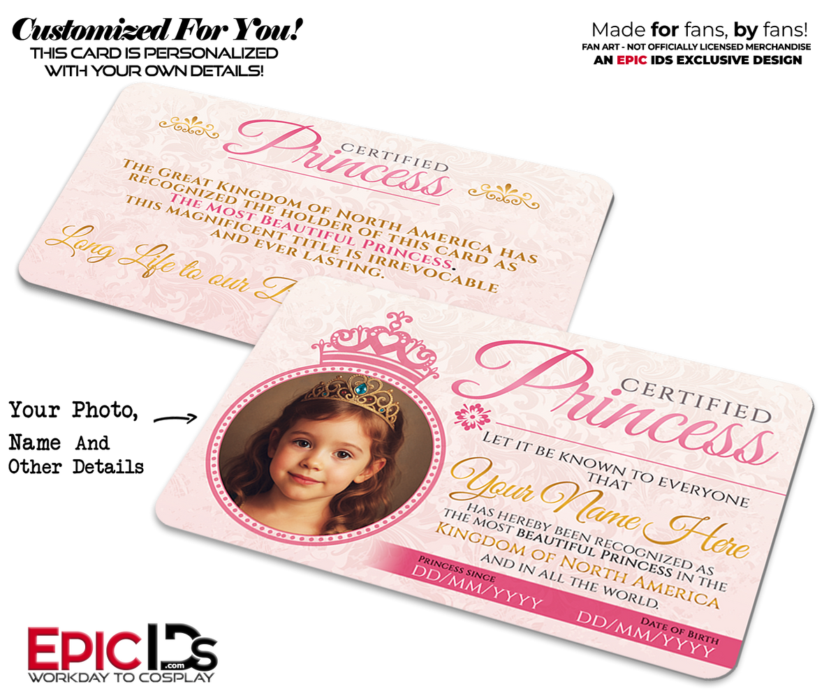 Whimsical Fairy Tale Storybook Certified Princess Royal ID Card — Photo Personalized