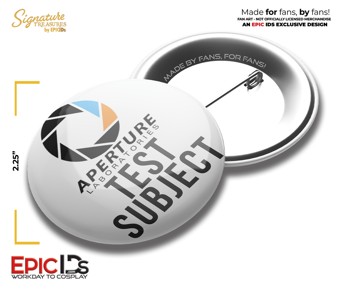 Aperture Laboratories Test Subject Button Pin – Portal – Collector Edition
