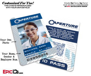 Portal Inspired Aperture Labs Employee ID Card — Photo Personalized