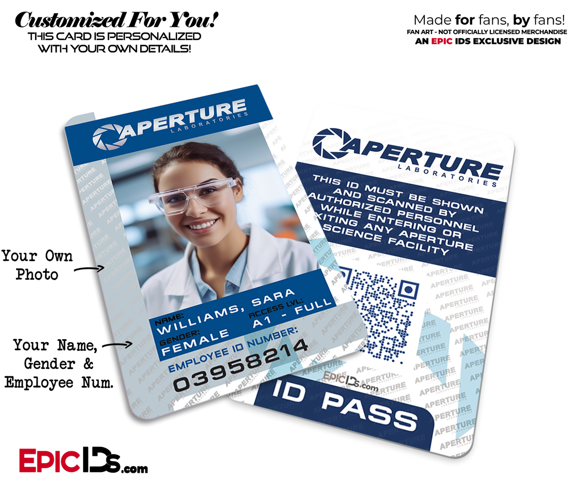 Portal Inspired Aperture Labs Employee ID Card [Photo Personalized] - Epic IDs